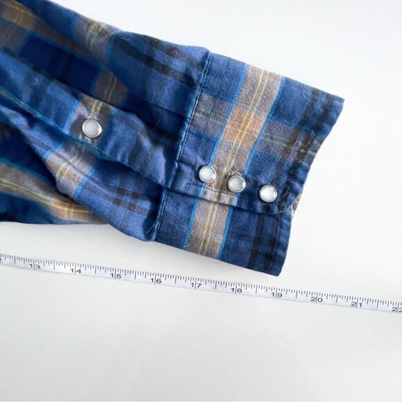 MWG Apparel Western Shirt Men's L Snap-Up Blue Gold Black Plaid Long-Sleeved - Picture 9 of 11